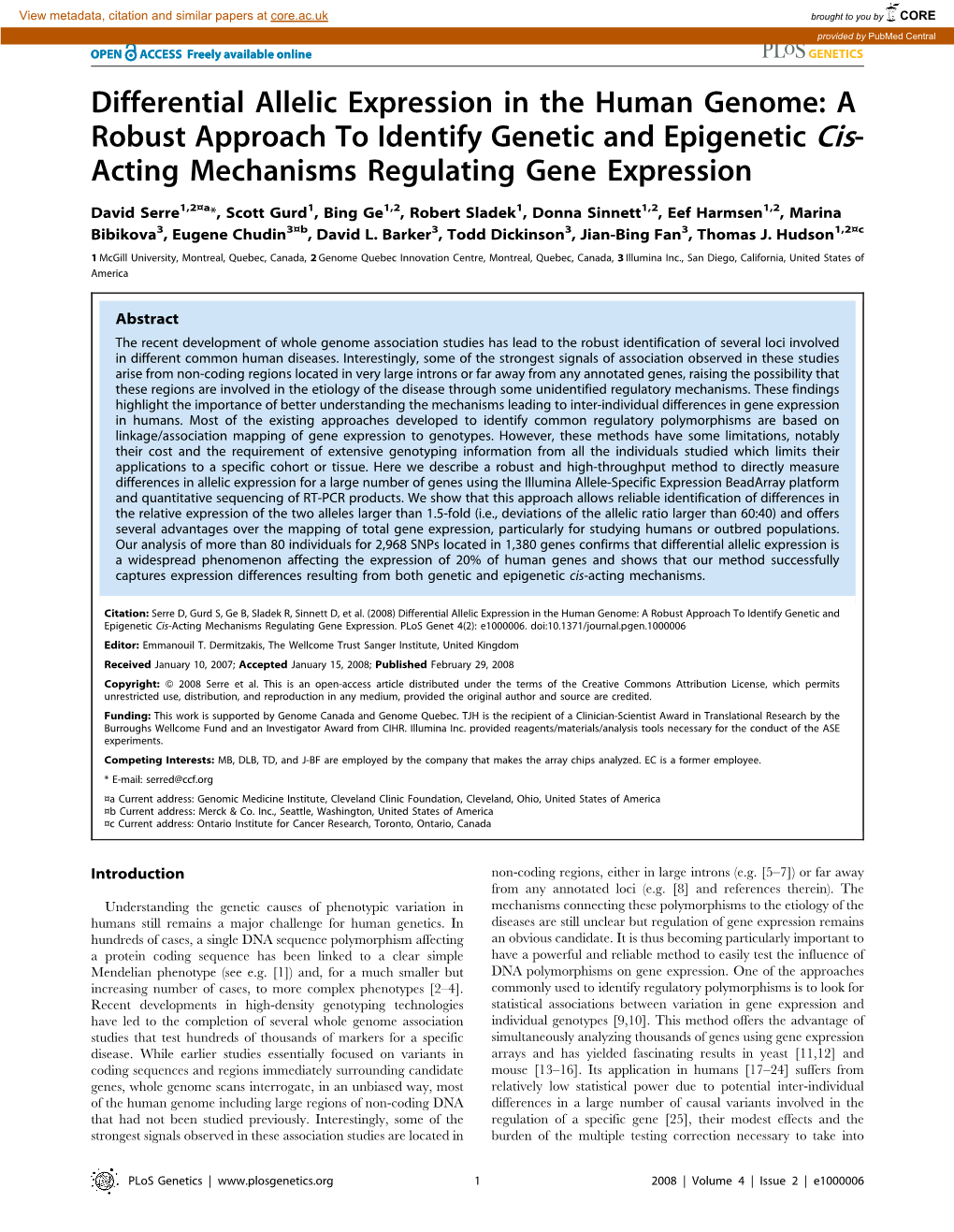 Differential Allelic Expression in the Human Genome: a Robust Approach to Identify Genetic and Epigenetic Cis- Acting Mechanisms Regulating Gene Expression
