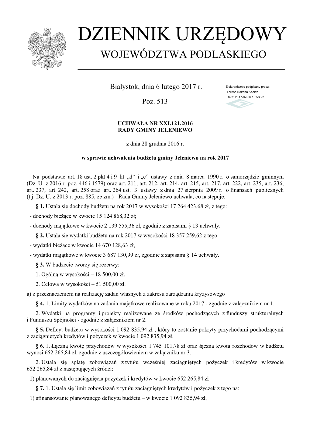 Uchwala Nr XXI.121.2016 Z Dnia 28 Grudnia 2016 R