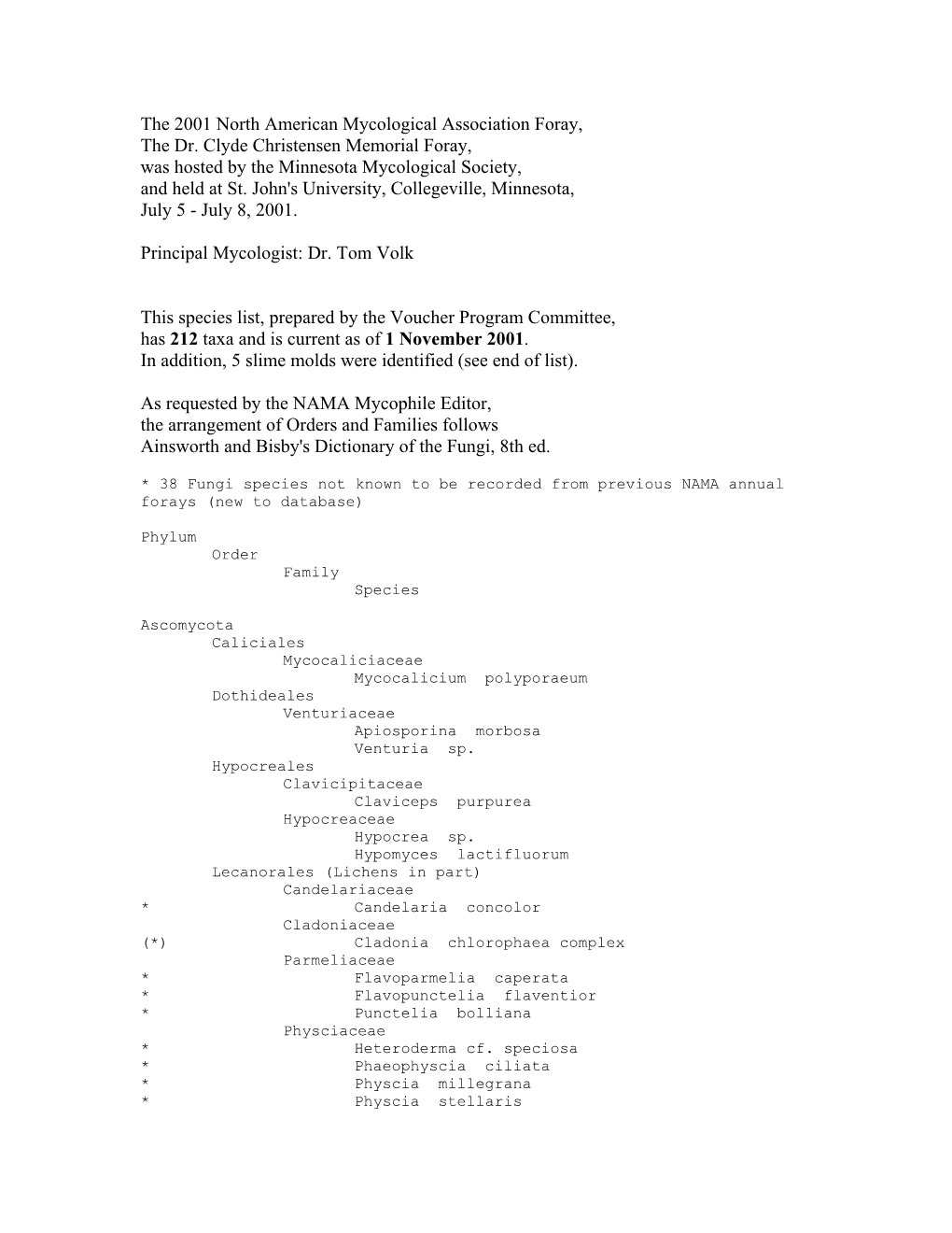 2001 North American Mycological Association Foray, the Dr