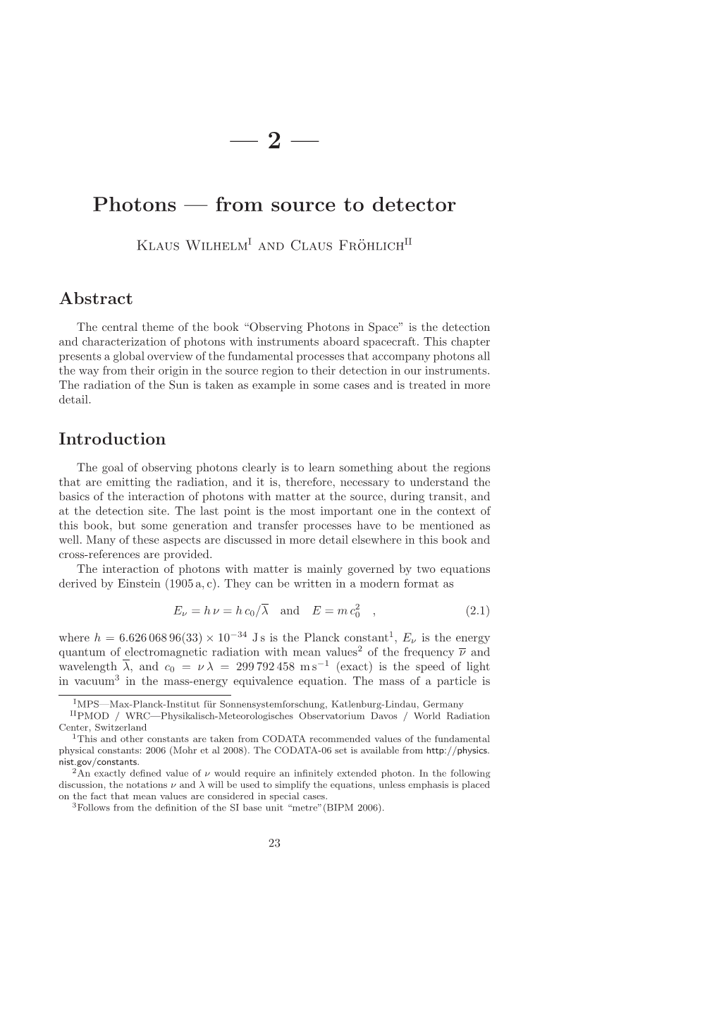 Photons — from Source to Detector