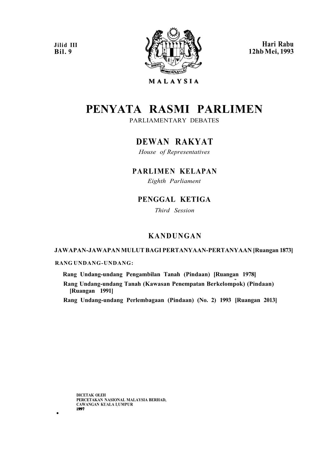 Penyata Rasmi Parlimen Parliamentary Debates