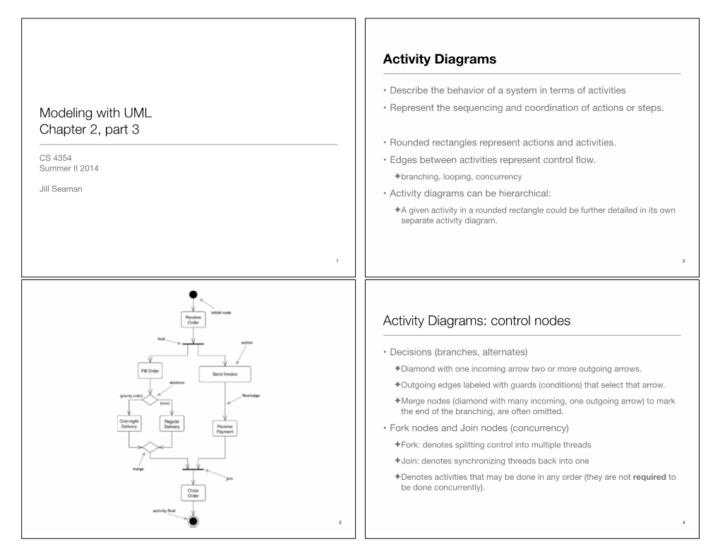 Modeling with UML Chapter 2, Part 3 Activity Diagrams Activity Diagrams