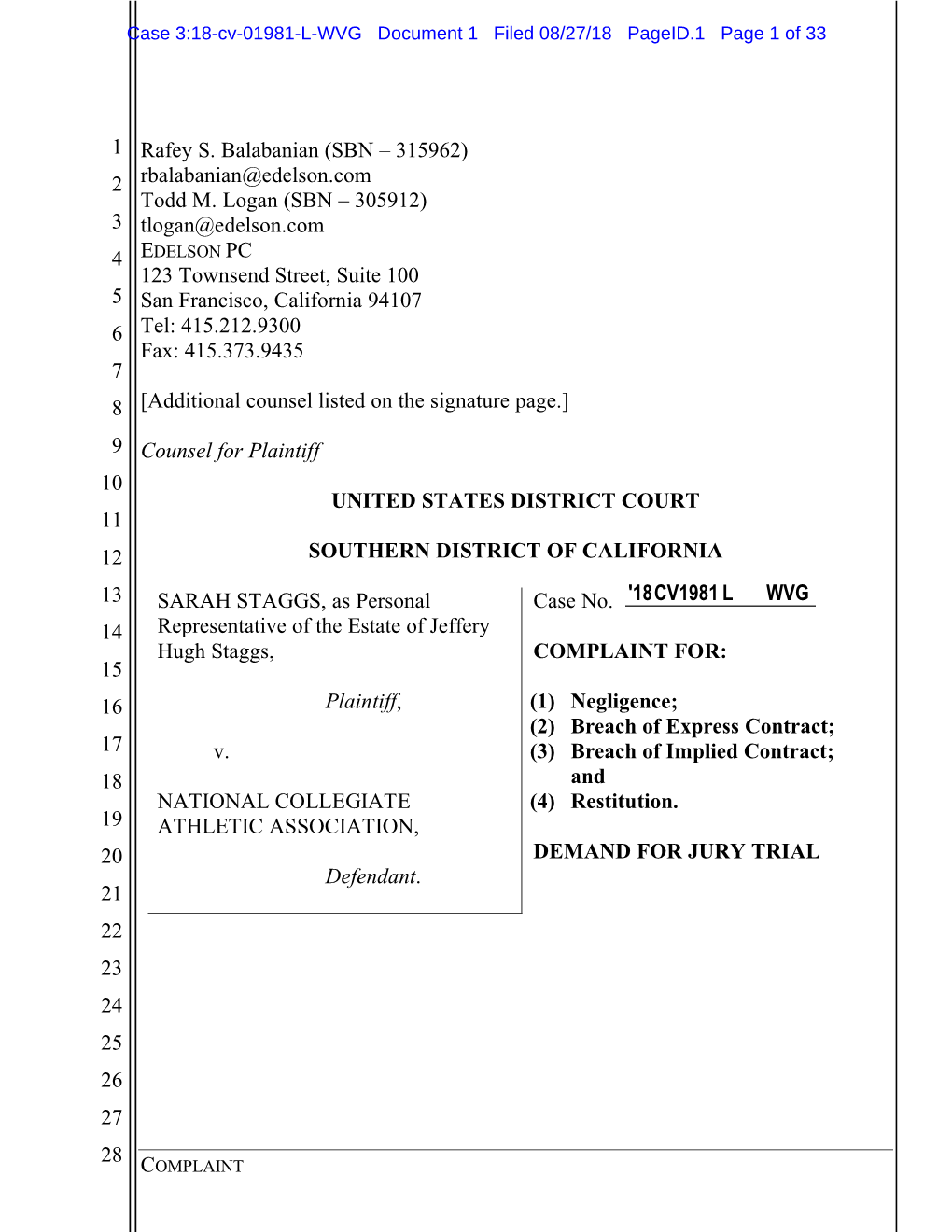 Case 3:18-Cv-01981-L-WVG Document 1 Filed 08/27/18 Pageid.1 Page 1 of 33