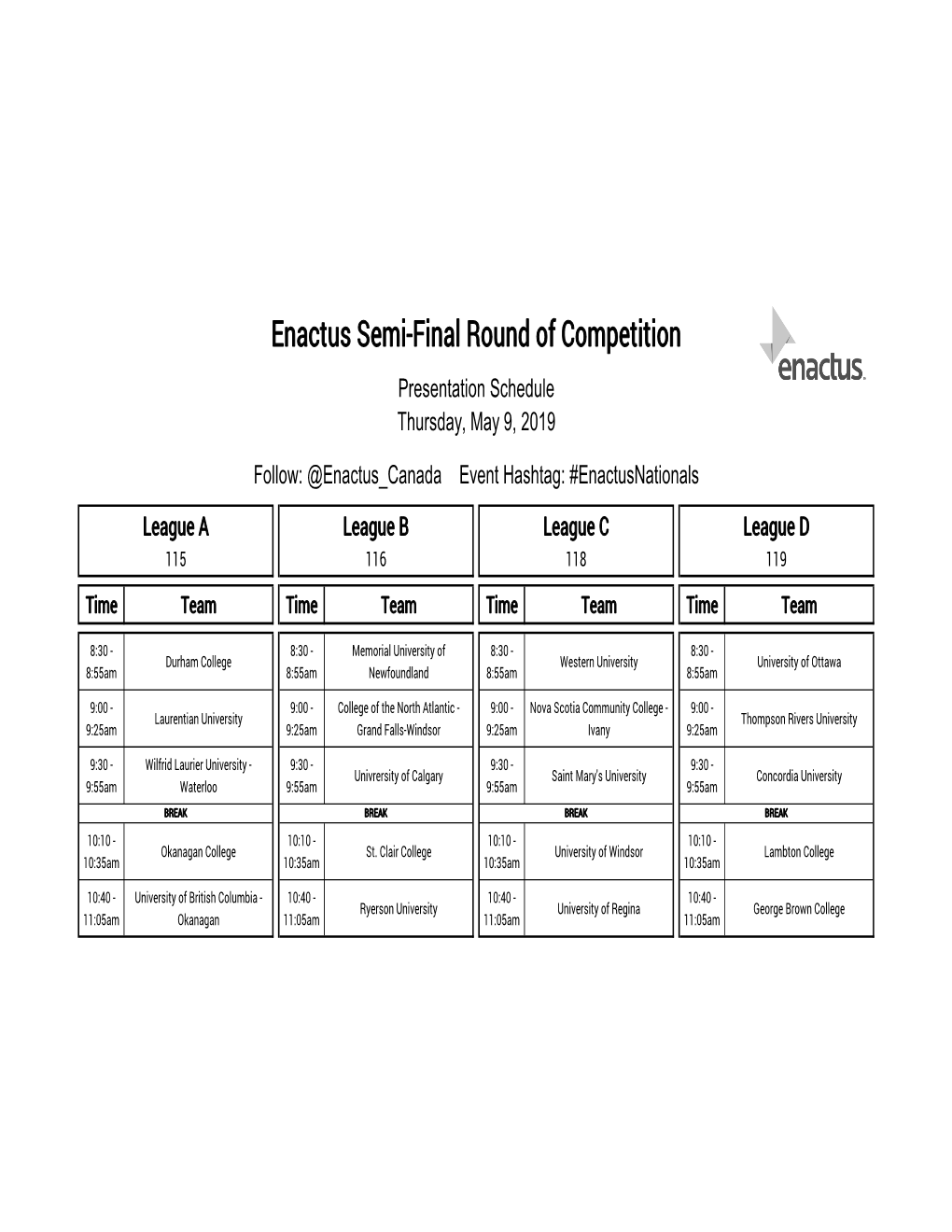 Enactus Semi-Final Round Schedule and Tech Check 2019