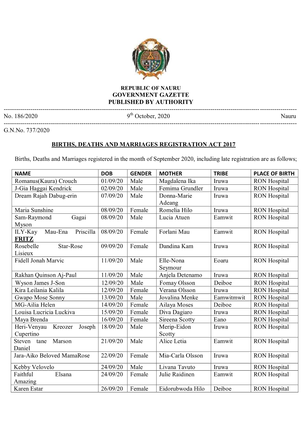 GOVERNMENT GAZETTE PUBLISHED by AUTHORITY ------No