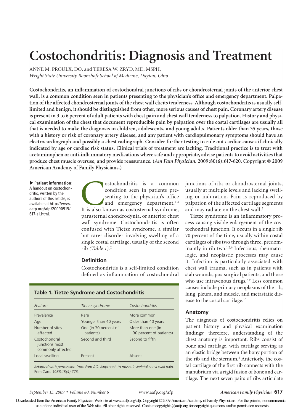 Costochondritis: Diagnosis and Treatment ANNE M