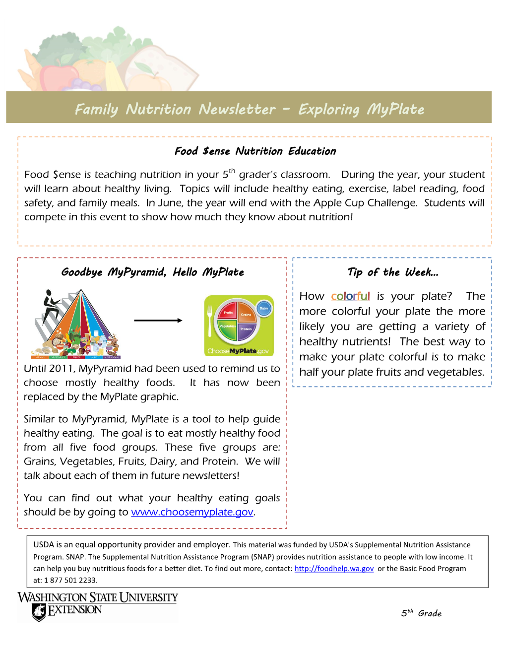 Family Nutrition Newsletter – Exploring Myplate