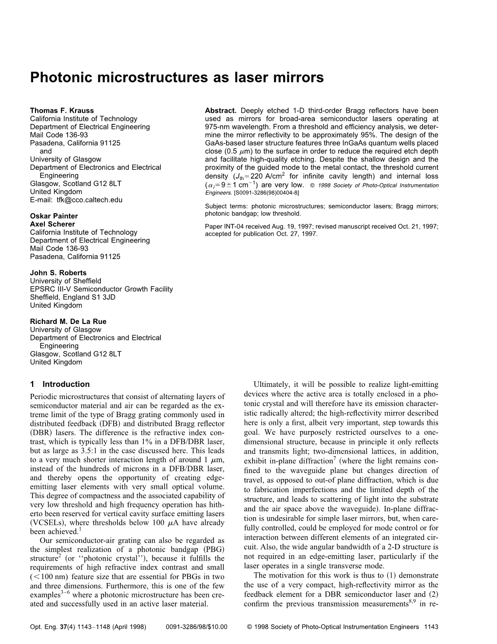 Photonic Microstructures As Laser Mirrors