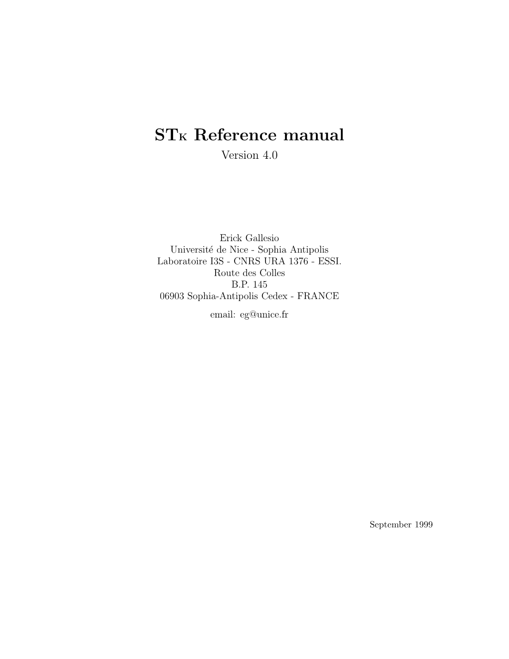 STK Reference Manual Version 4.0