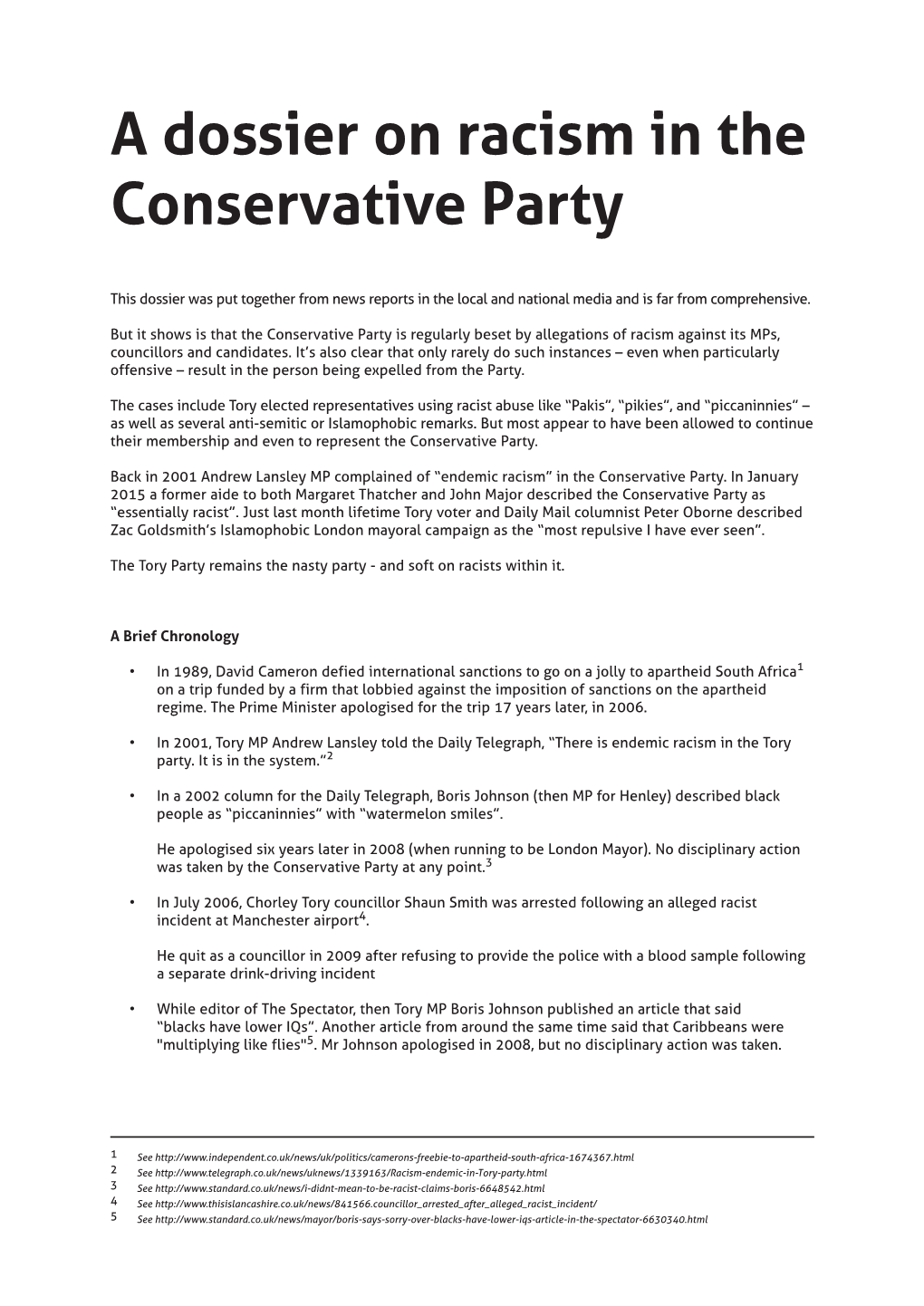 A Dossier on Racism in the Conservative Party