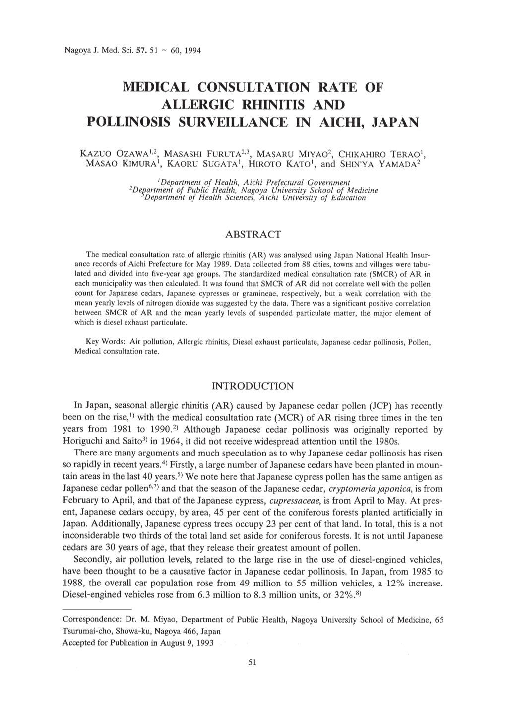 Medical Consultation Rate of Allergic Rhinitis and Pollinosis Surveillance in Aichi, Japan
