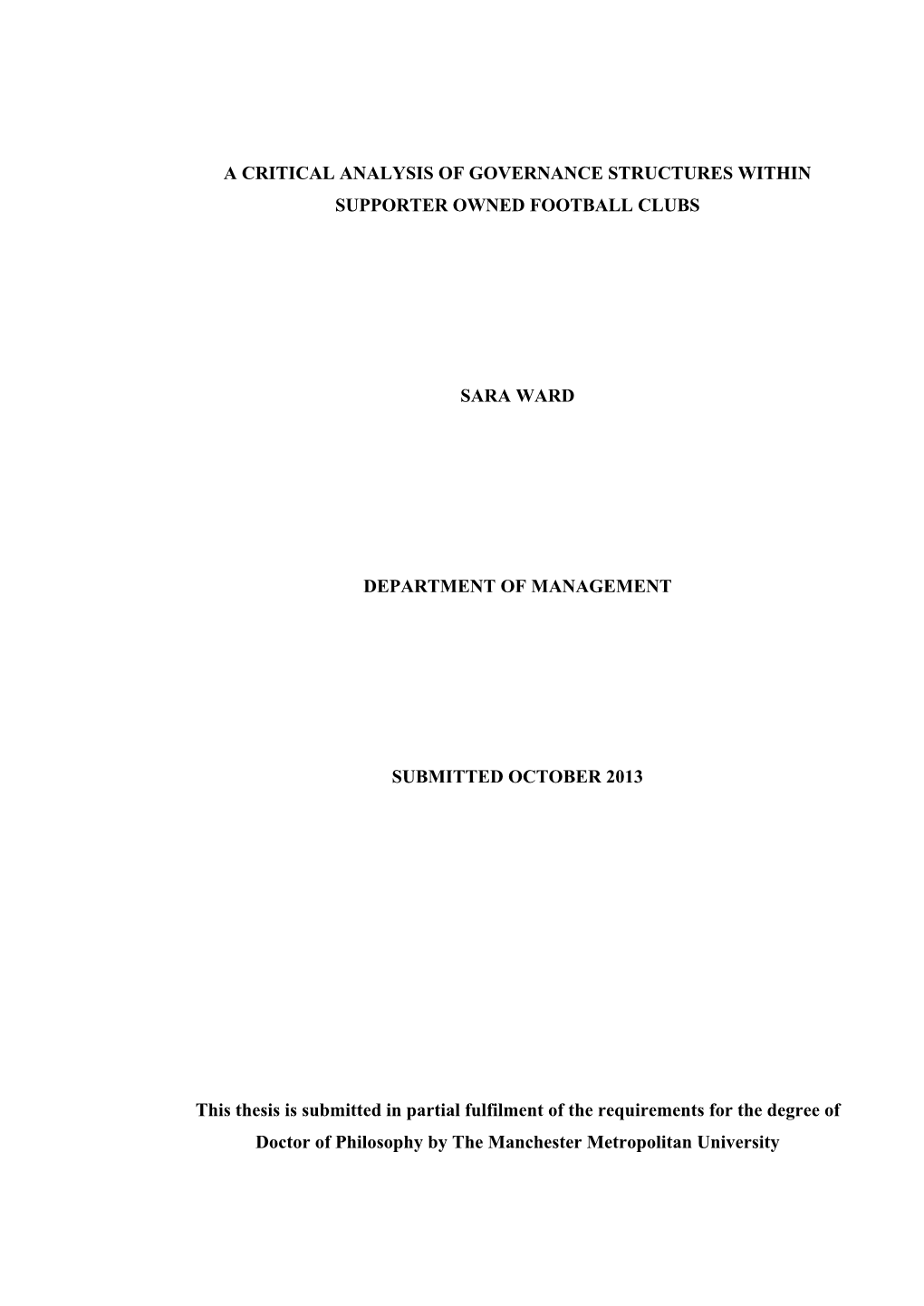 A Critical Analysis of Governance Structures Within Supporter Owned Football Clubs