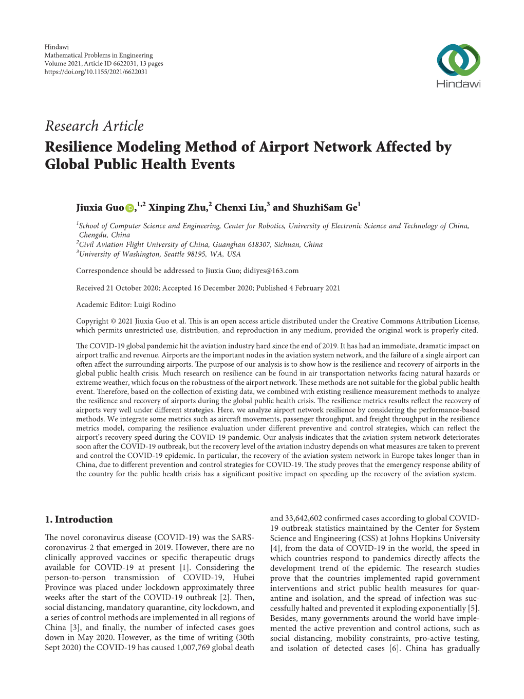 Resilience Modeling Method of Airport Network Affected by Global Public Health Events