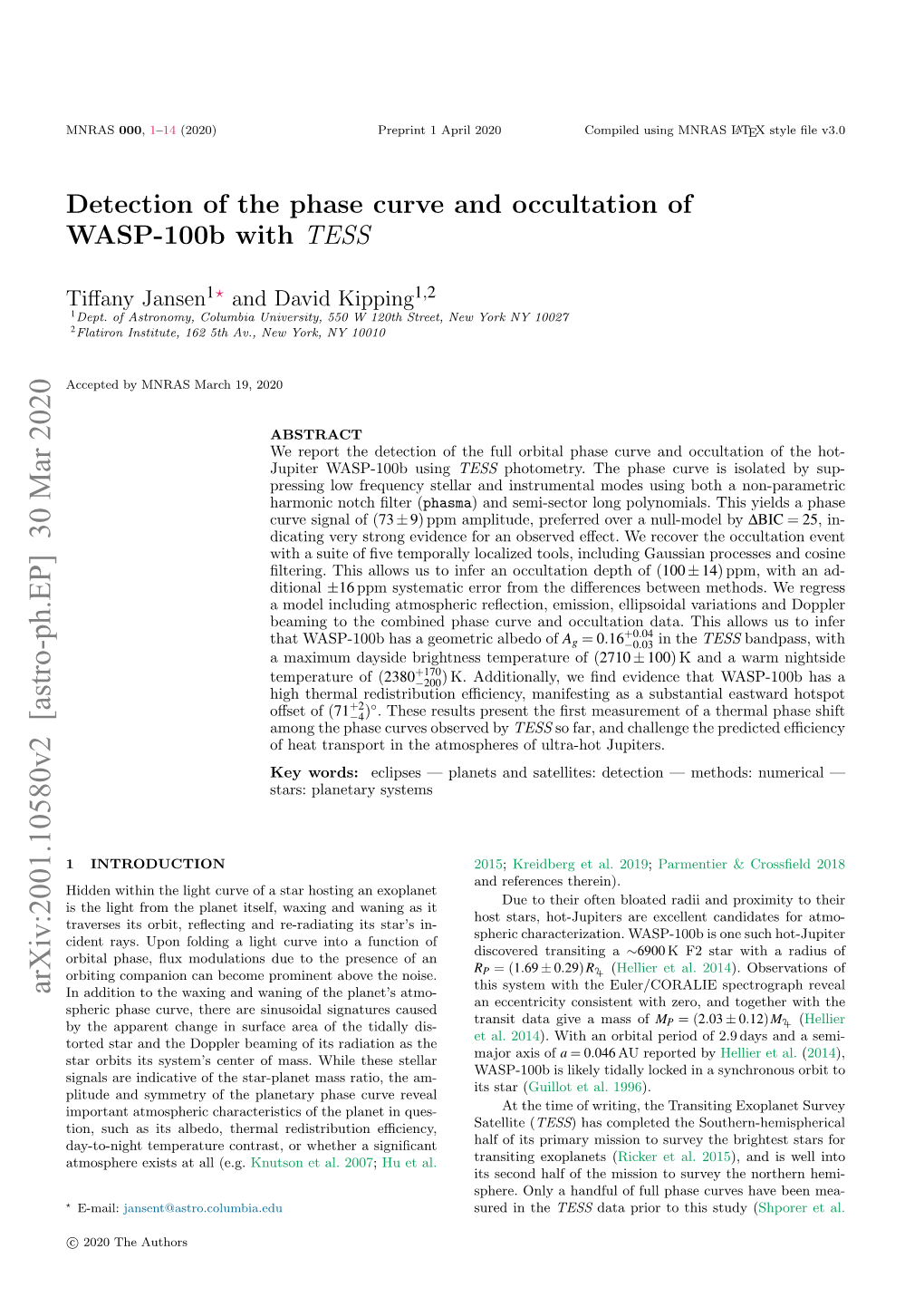 Phase Curve and Occultation of WASP-100B with TESS
