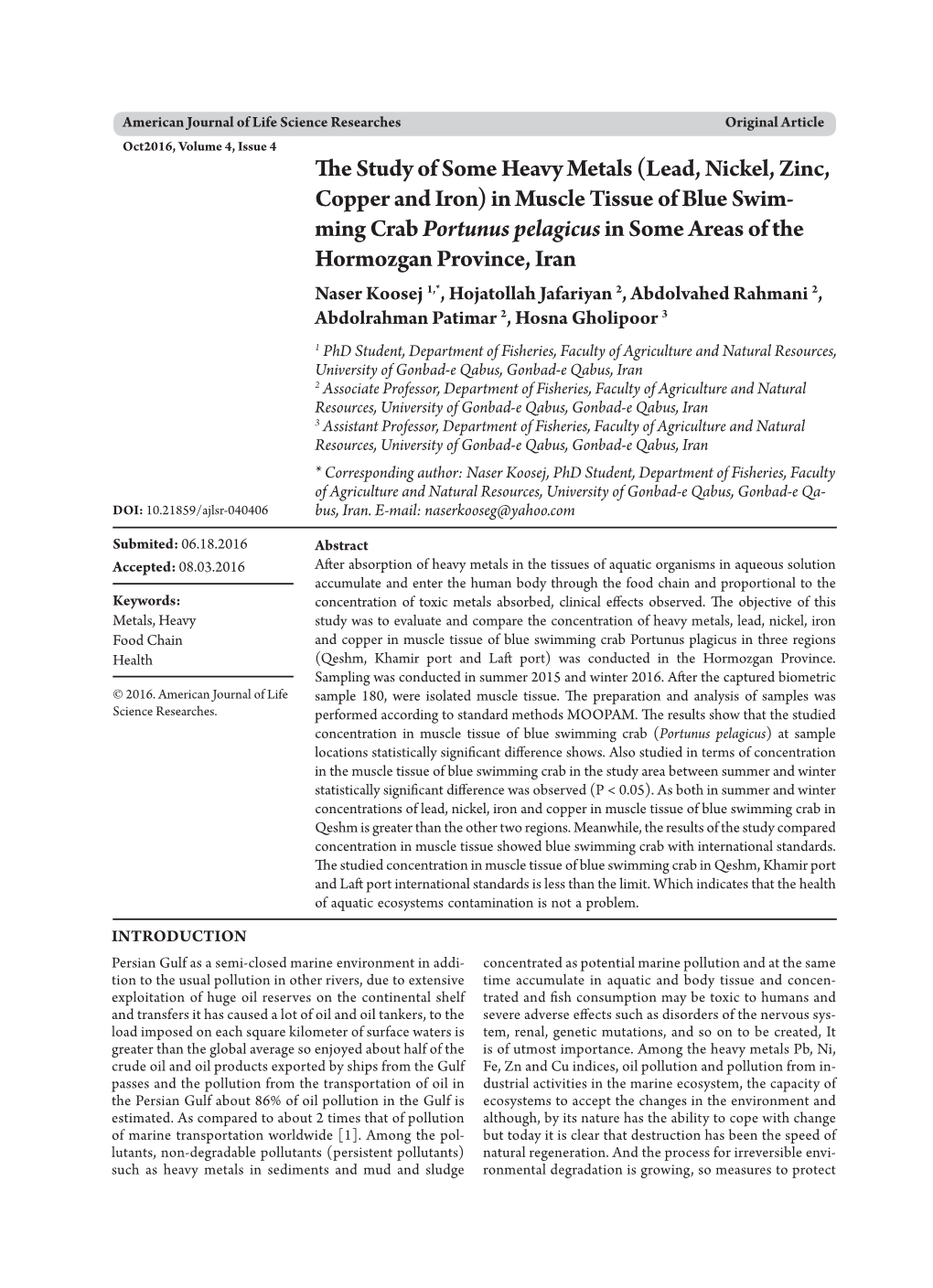 The Study of Some Heavy Metals (Lead, Nickel, Zinc, Copper And