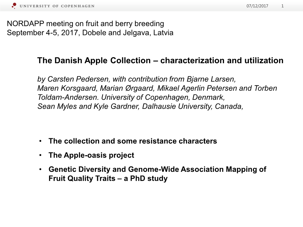 The Danish Apple Collection – Characterization and Utilization
