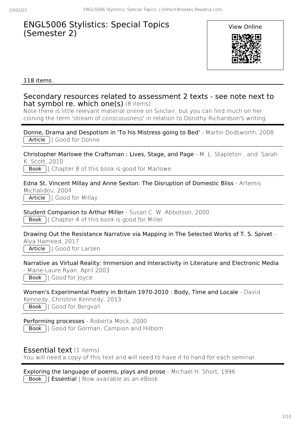 ENGL5006 Stylistics: Special Topics (Semester 2)