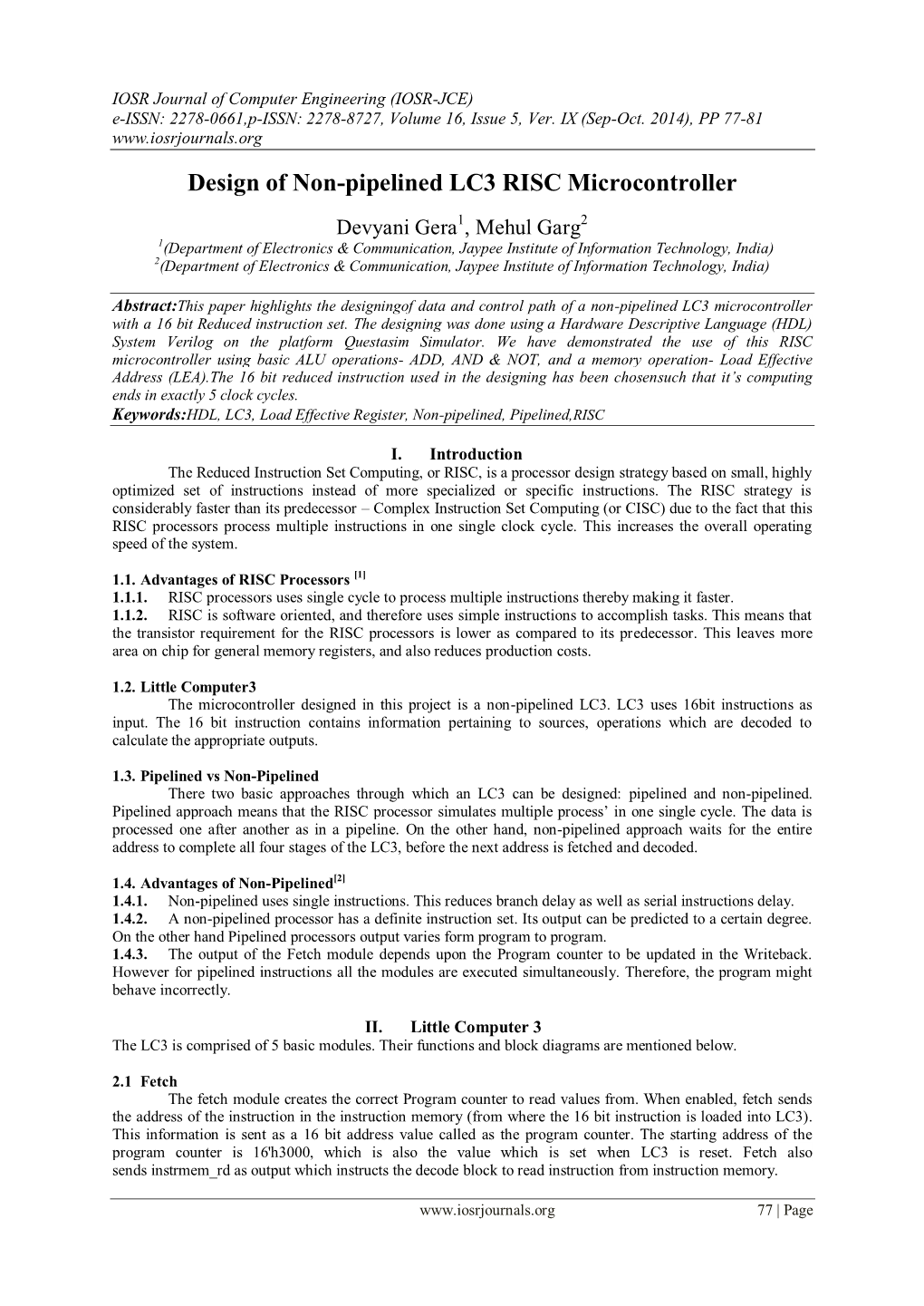 Design of Non-Pipelined LC3 RISC Microcontroller