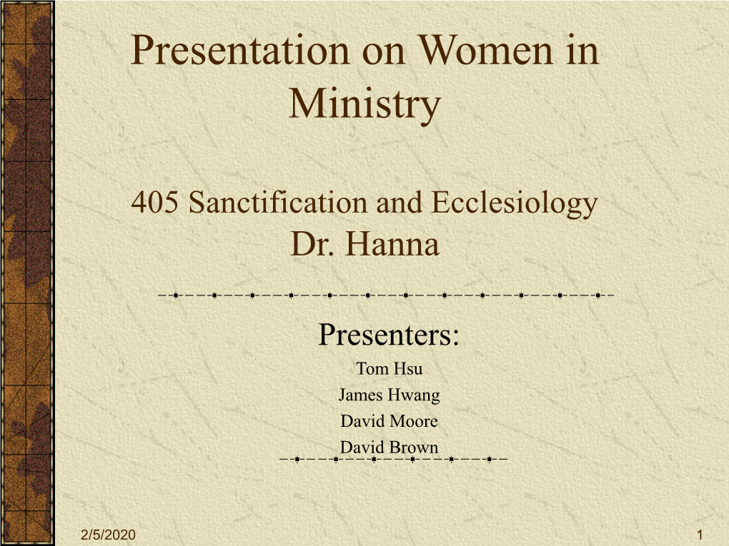 Presentation on Women in Ministry