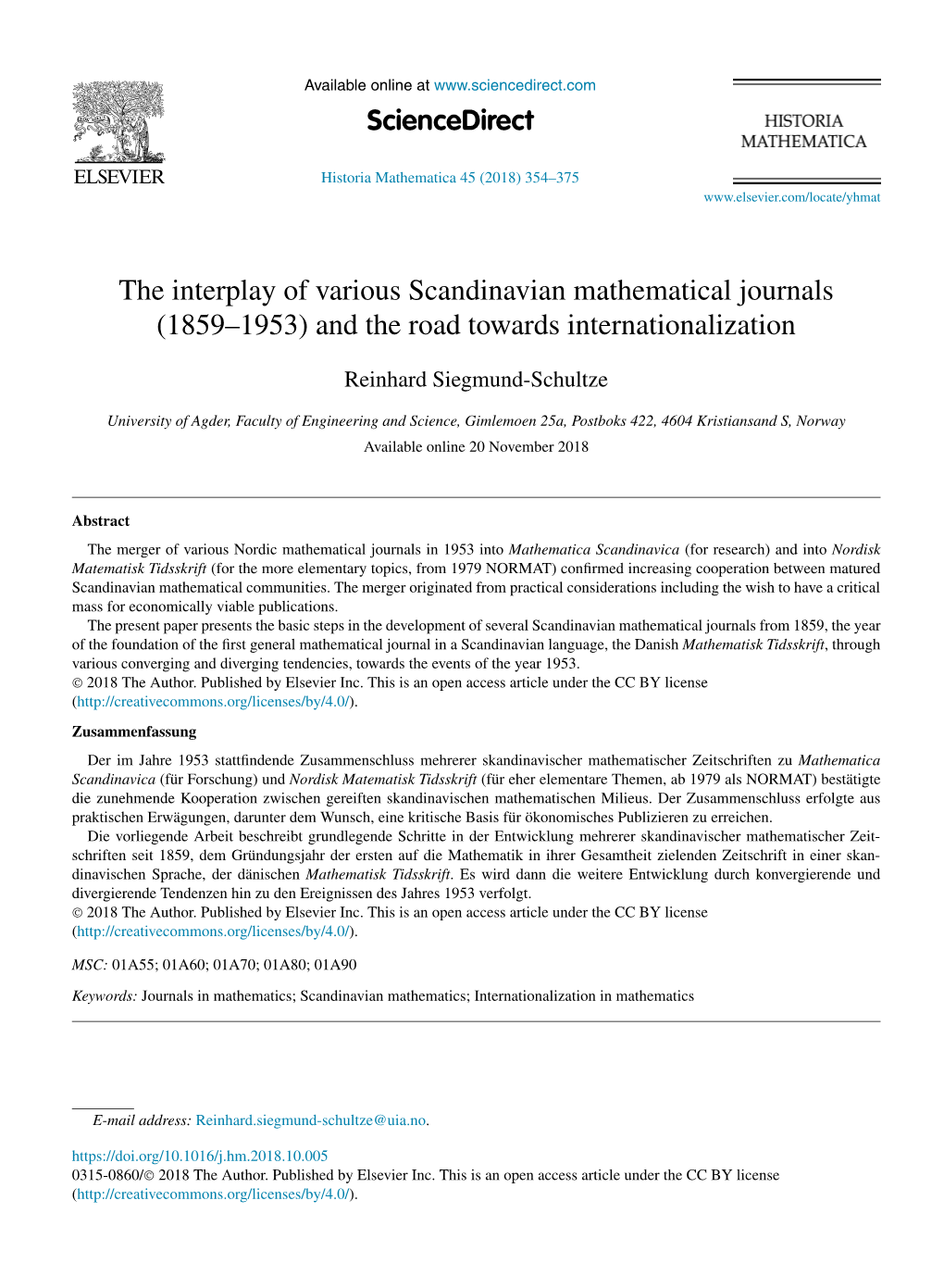 The Interplay of Various Scandinavian Mathematical Journals (1859–1953) and the Road Towards Internationalization