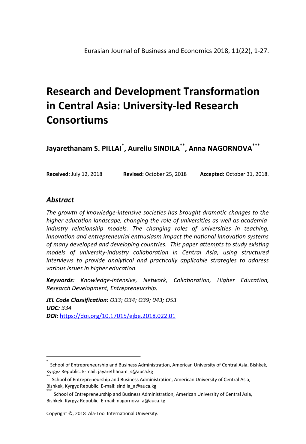 Research and Development Transformation in Central Asia: University-Led Research Consortiums