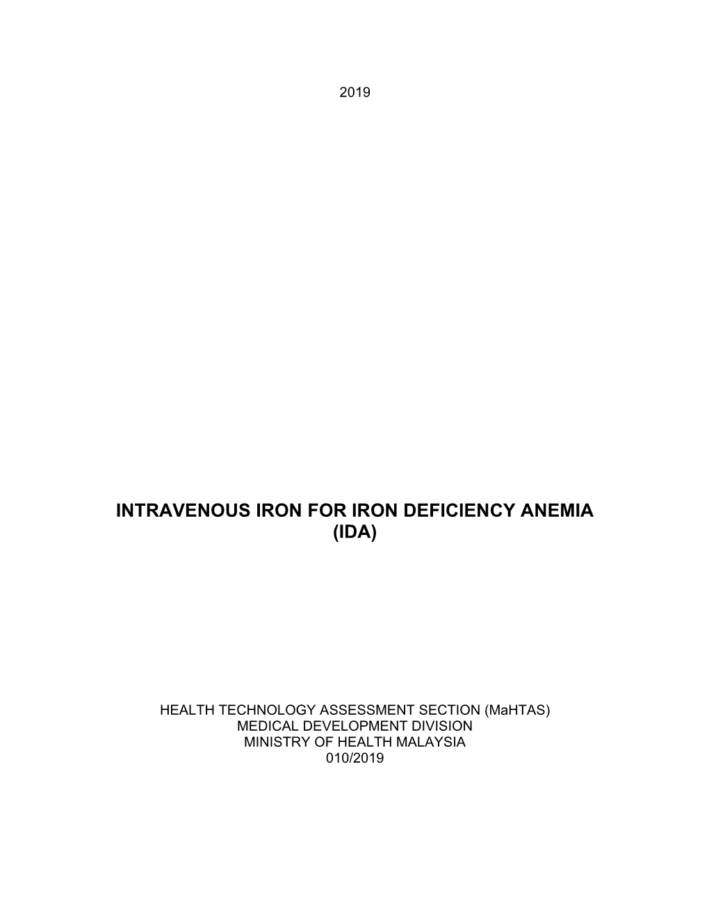 Intravenous Iron for Iron Deficiency Anemia (Ida)