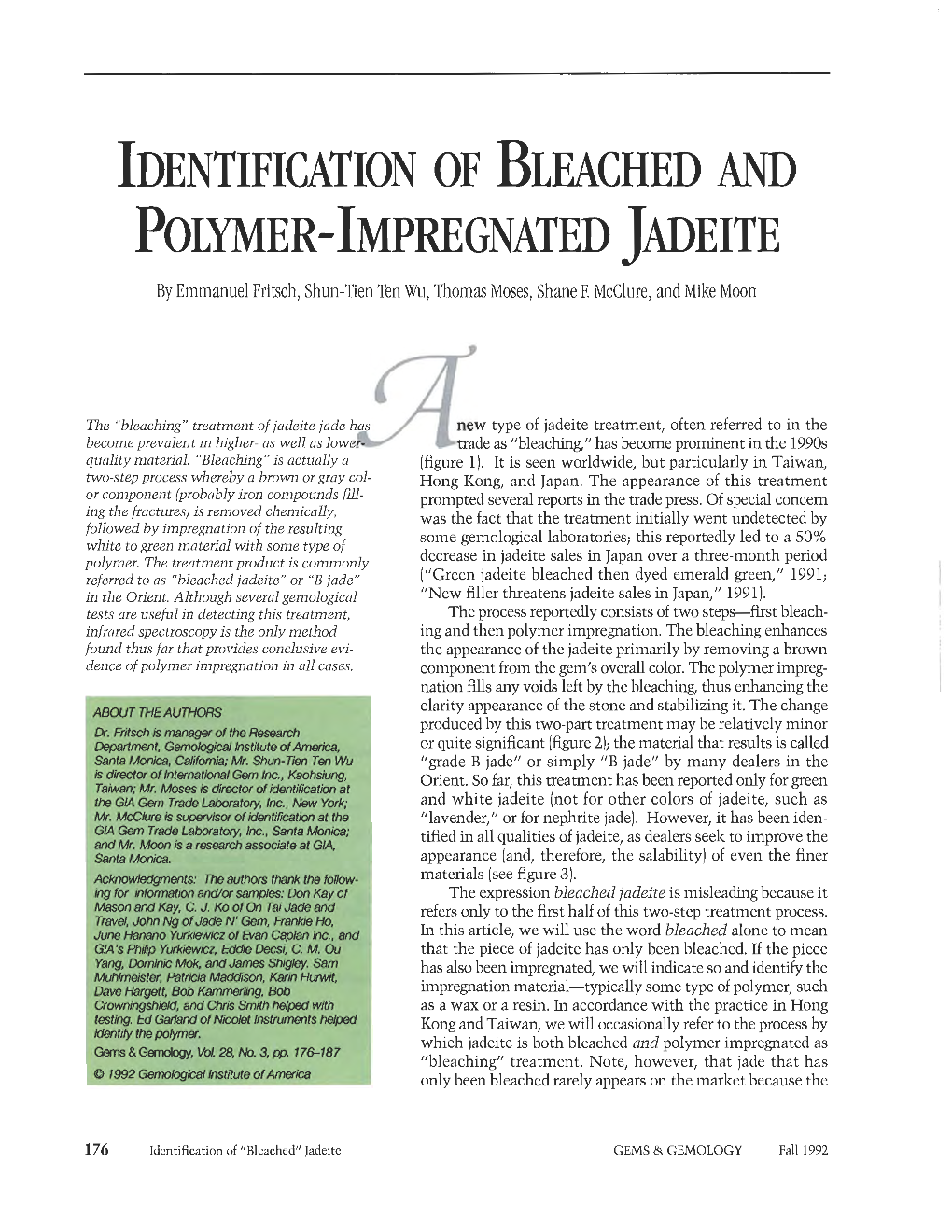 Identification of Bleached and Polymer-Impregnated Jadeite