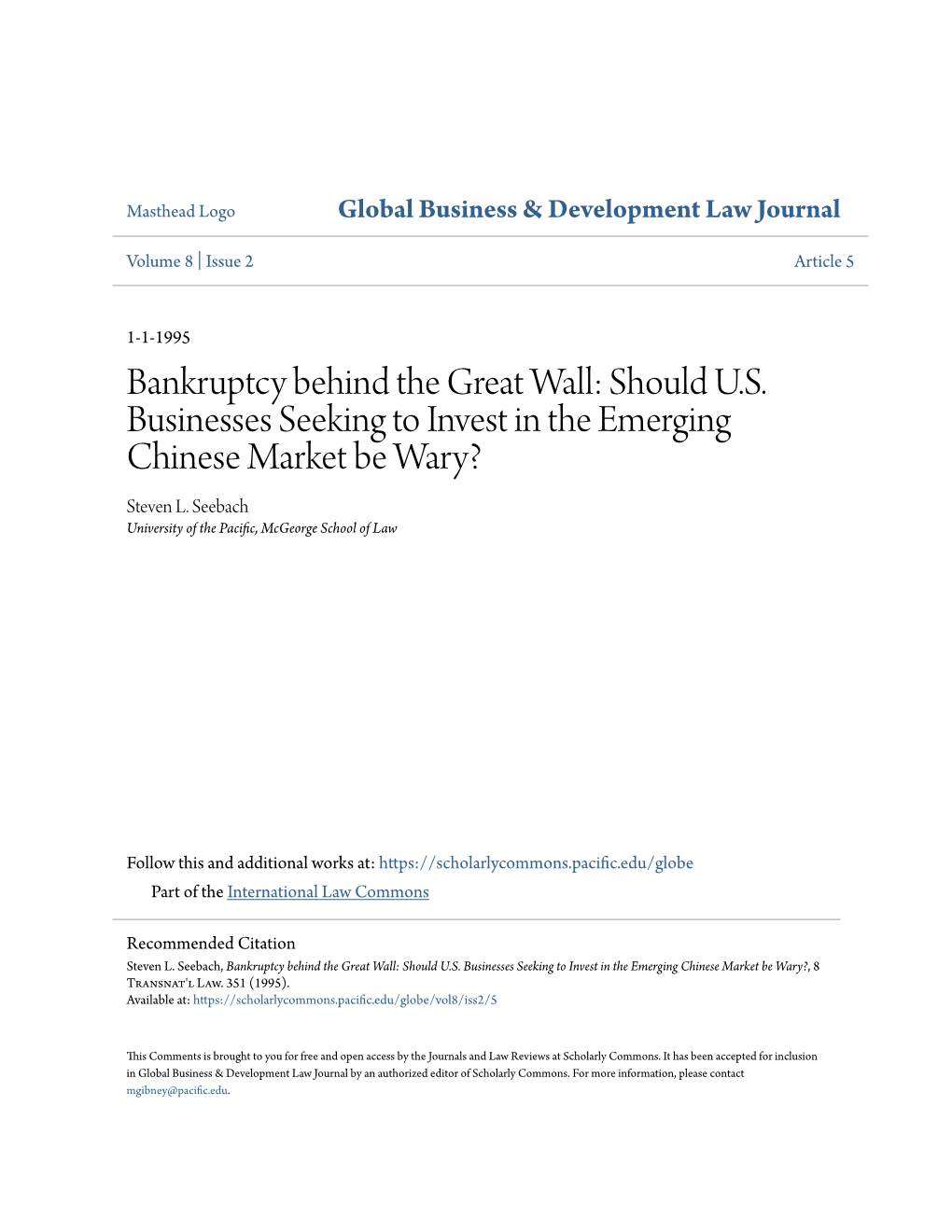 Bankruptcy Behind the Great Wall: Should U.S