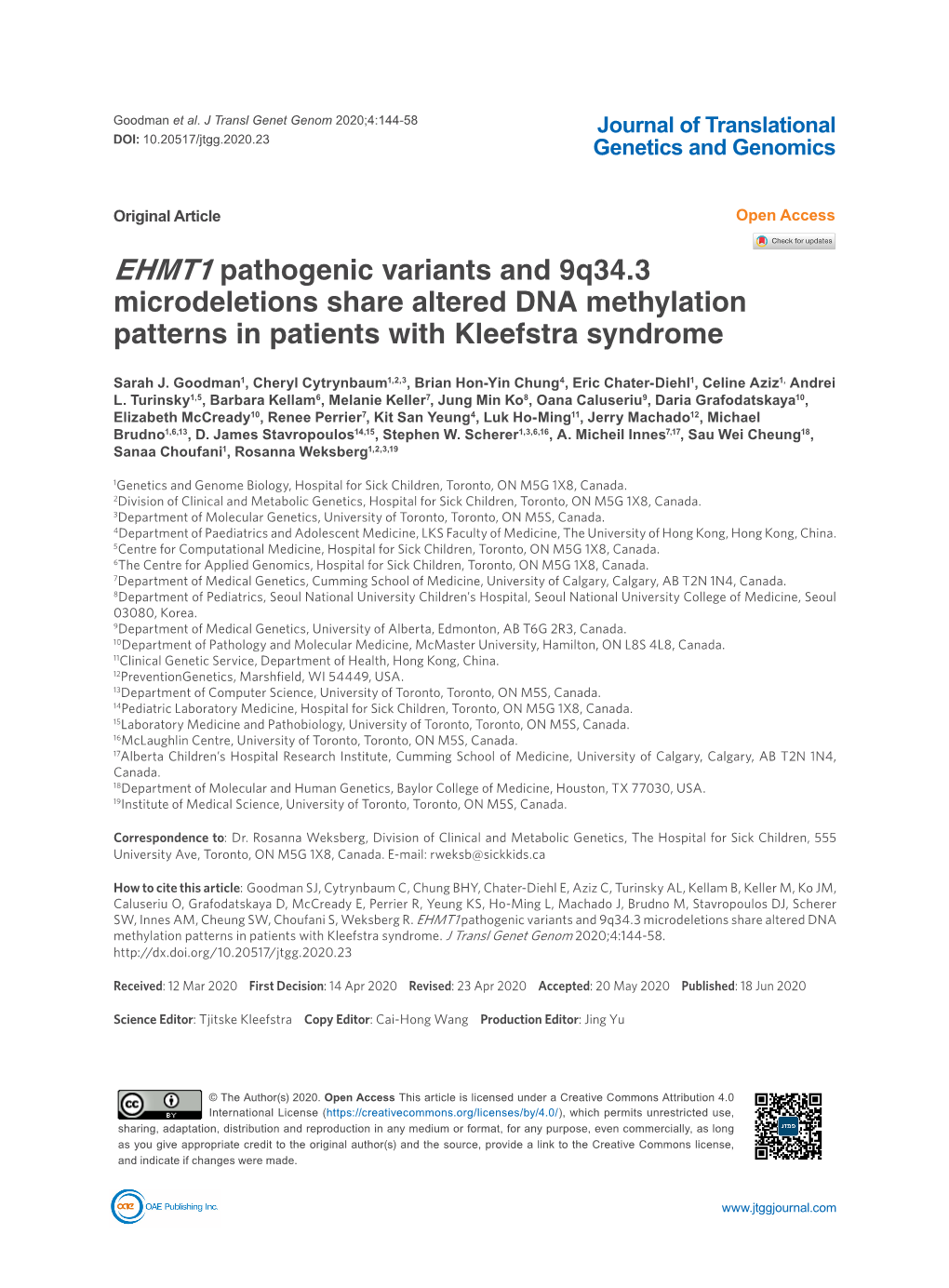 EHMT1 Pathogenic Variants and 9Q34.3 Microdeletions Share Altered DNA Methylation Patterns in Patients with Kleefstra Syndrome