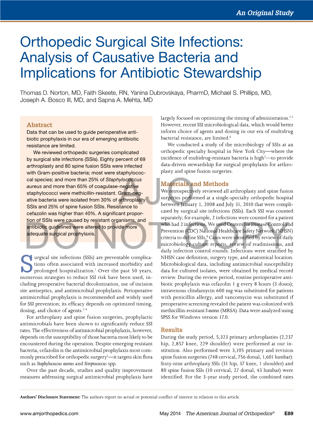 Orthopedic Surgical Site Infections: Analysis of Causative Bacteria and Implications for Antibiotic Stewardship