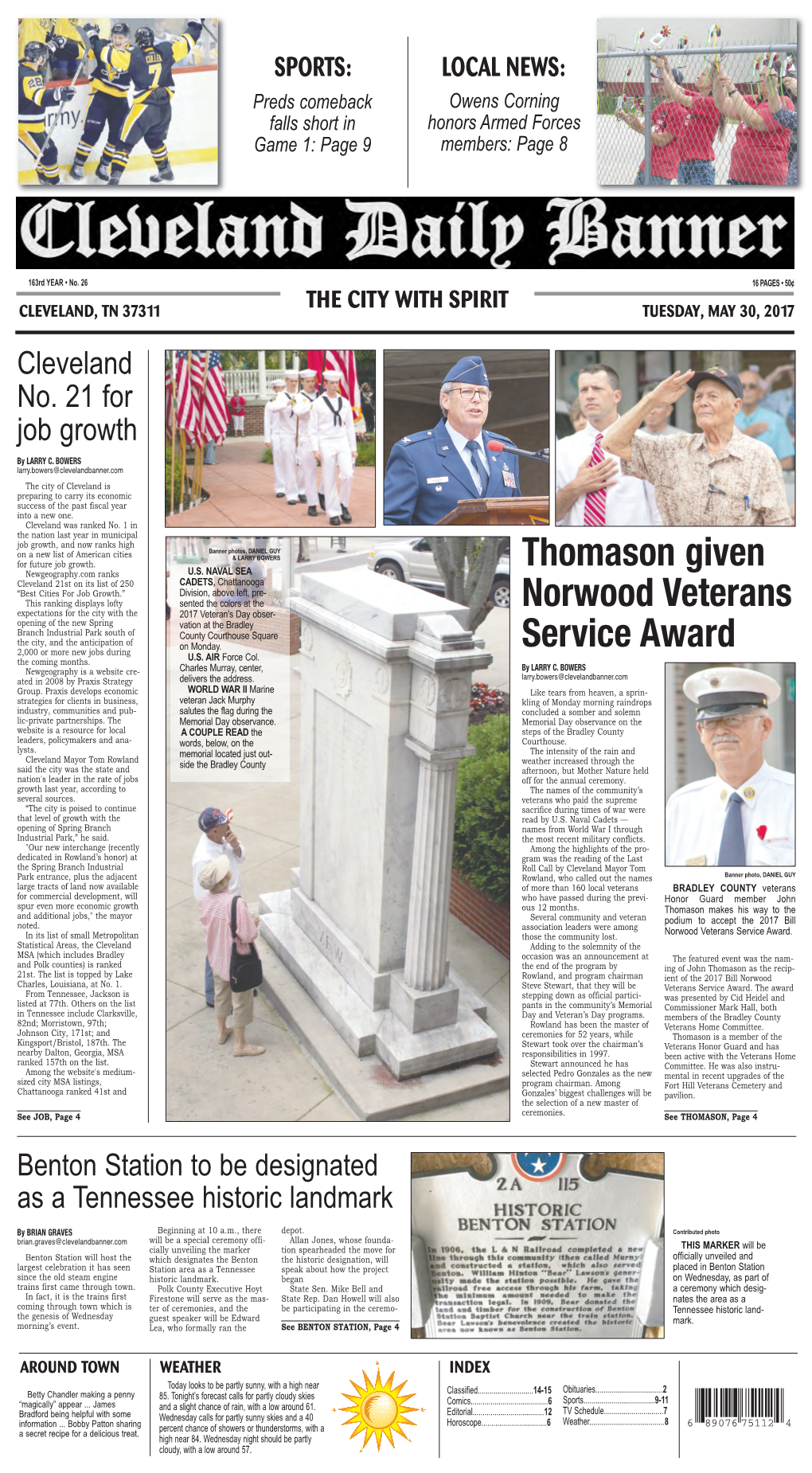 Thomason Given Norwood Veterans Service Award