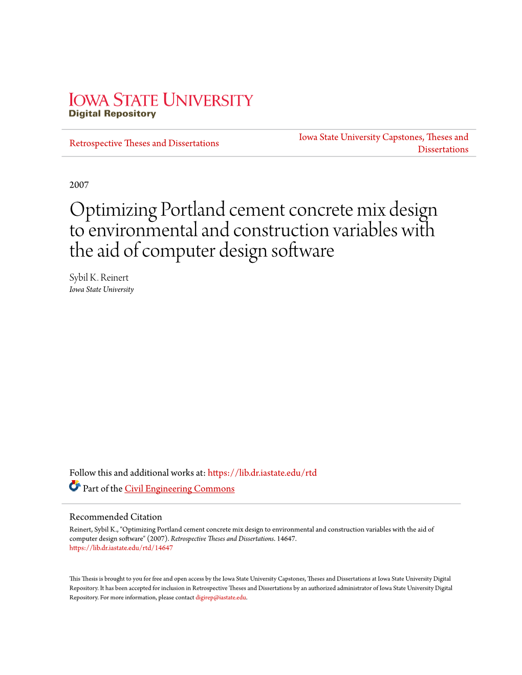 Optimizing Portland Cement Concrete Mix Design to Environmental and Construction Variables with the Aid of Computer Design Software Sybil K