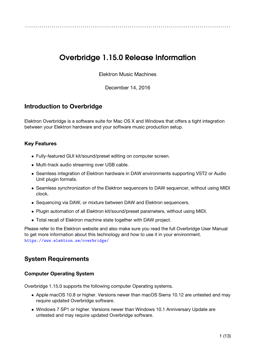 Overbridge 1.15.0 Release Information