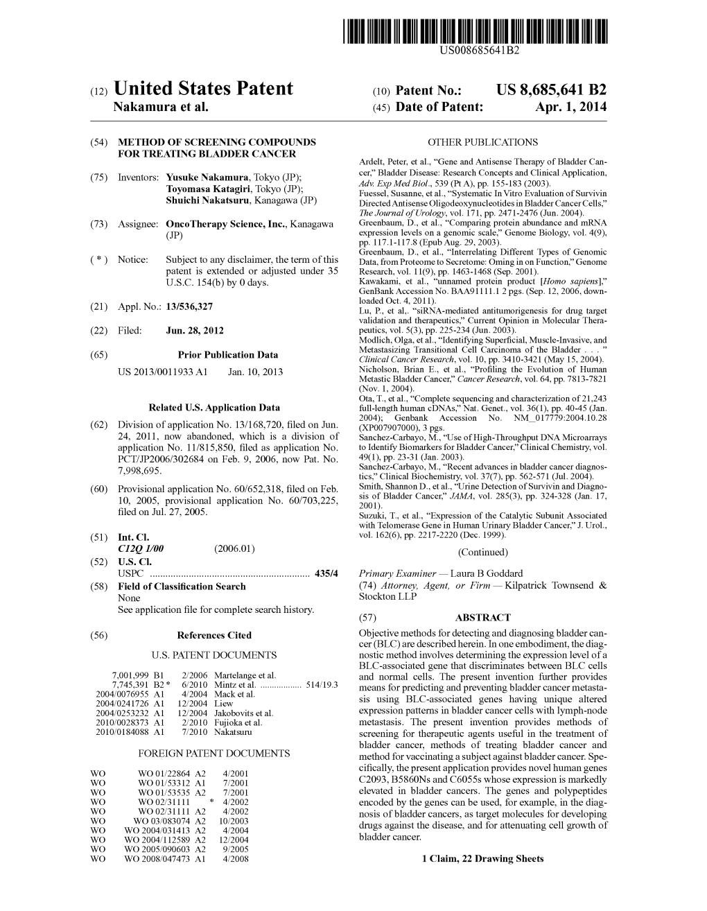 (12) United States Patent (10) Patent No.: US 8,685,641 B2 Nakamura Et Al