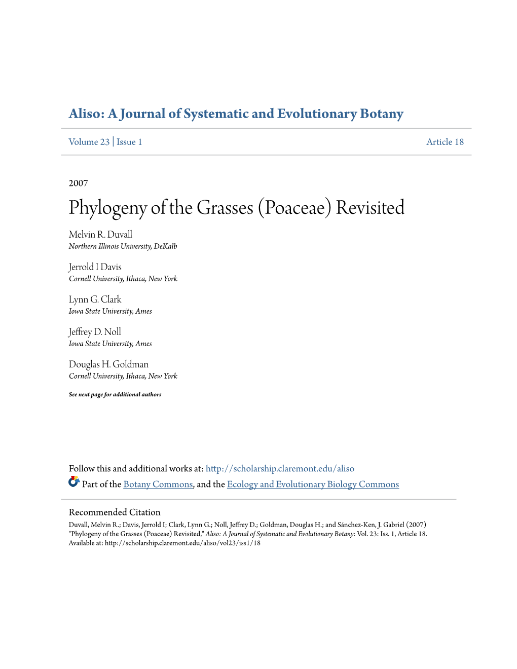 Phylogeny of the Grasses (Poaceae) Revisited Melvin R