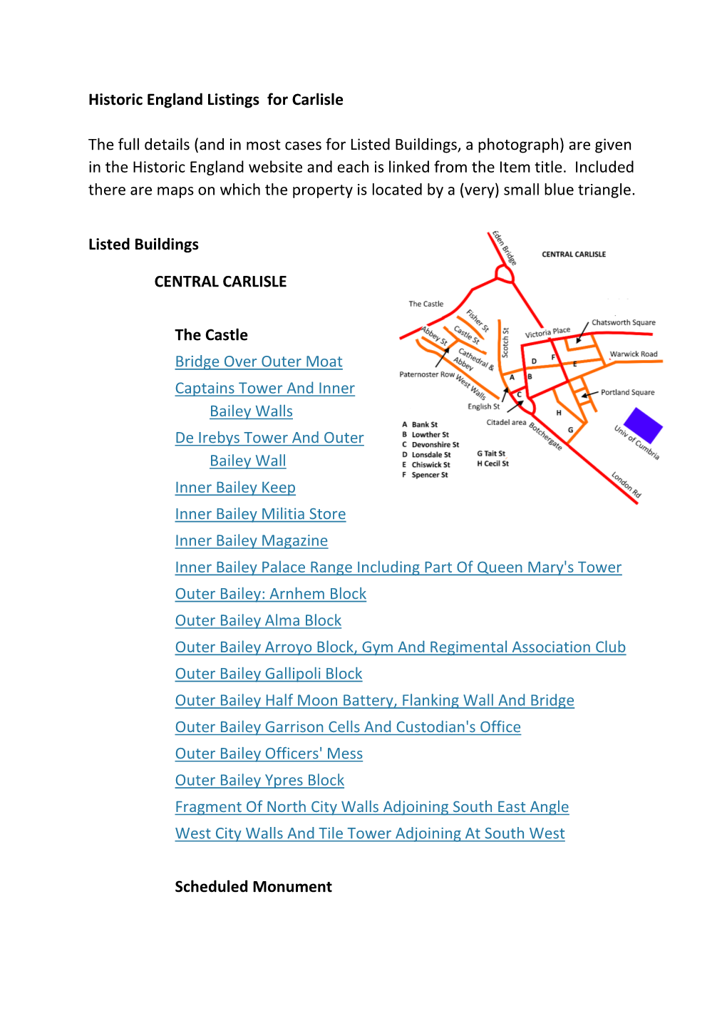 Historic England Listings for Carlisle the Full Details (And in Most Cases