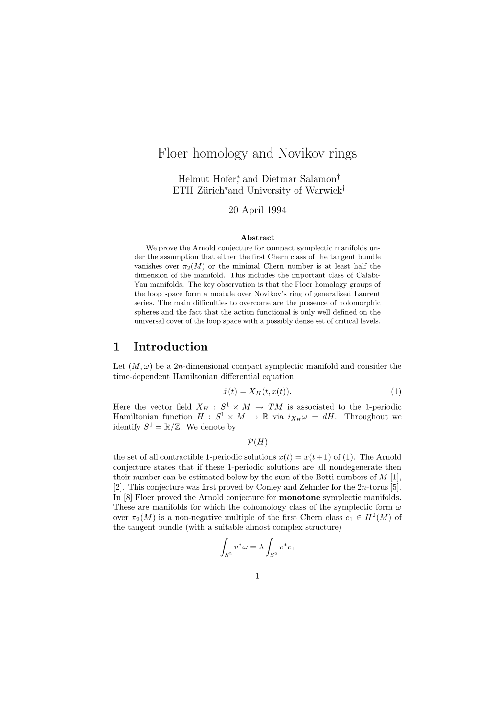 Floer Homology and Novikov Rings