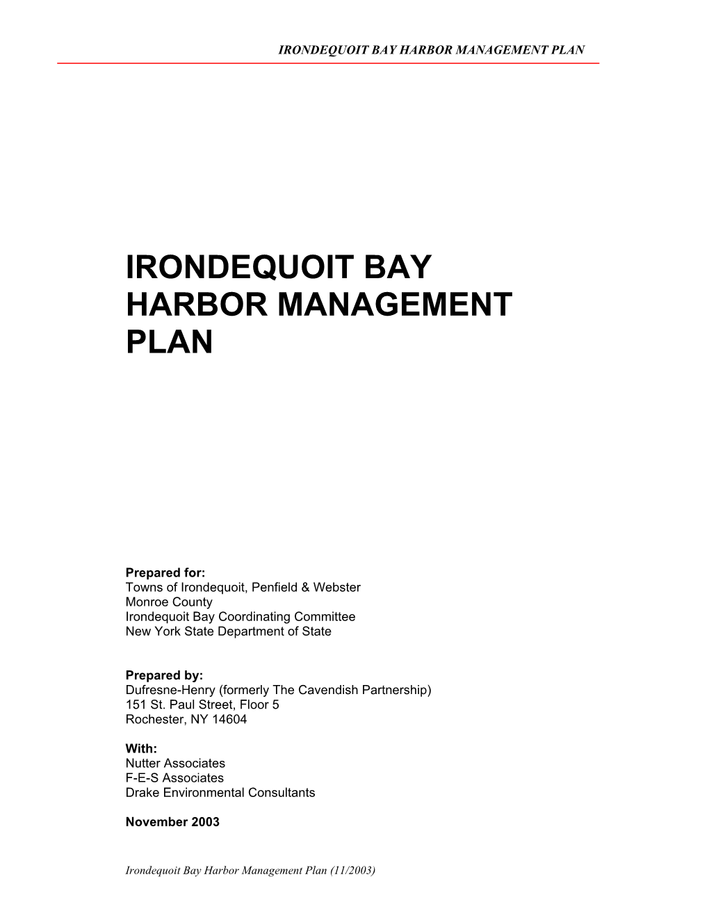 Irondequoit Bay Harbor Management Plan