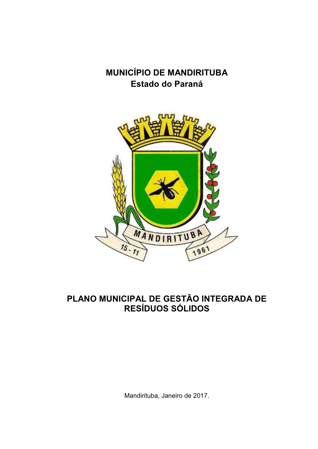MUNICÍPIO DE MANDIRITUBA Estado Do Paraná PLANO