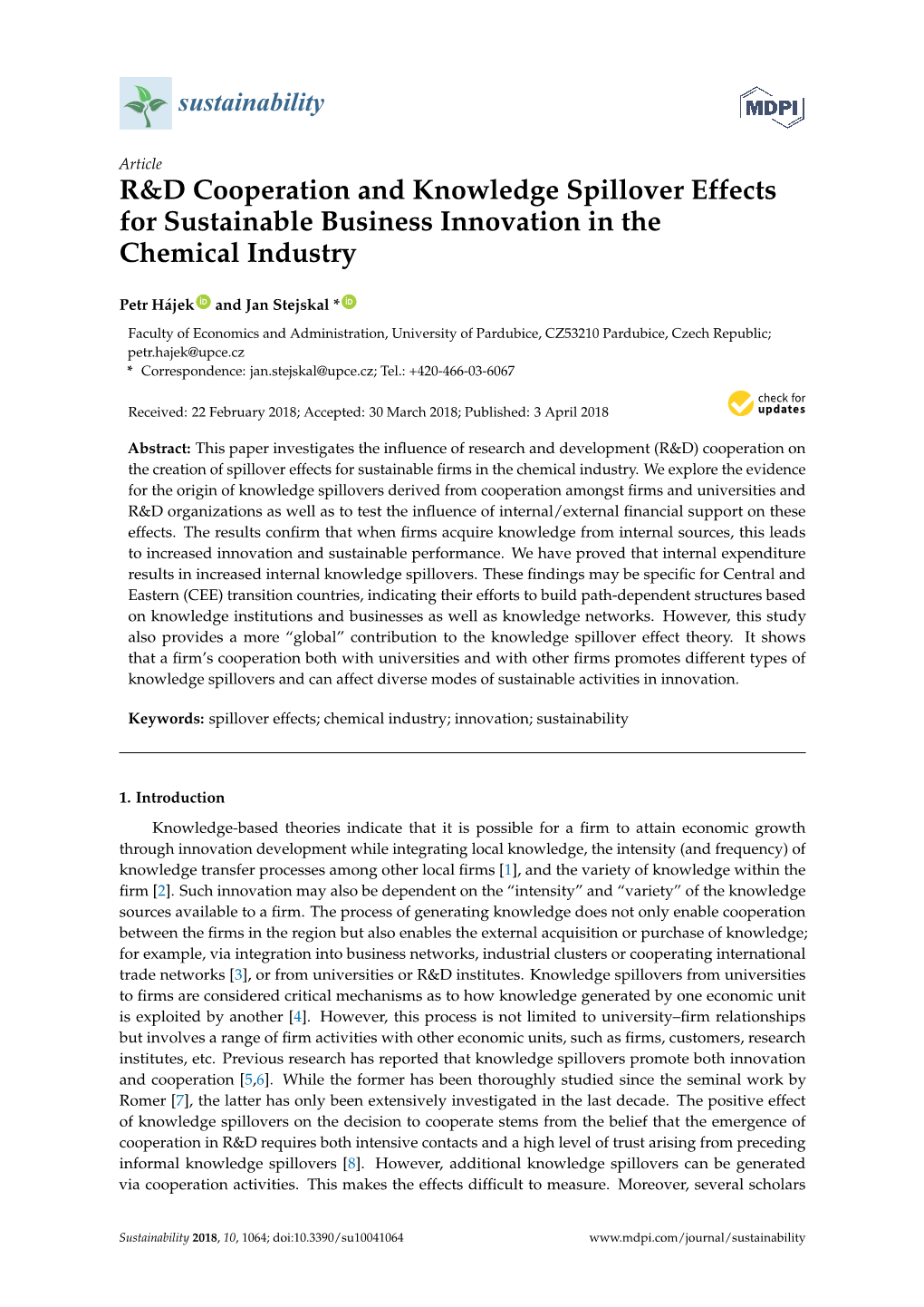 R&D Cooperation and Knowledge Spillover Effects for Sustainable