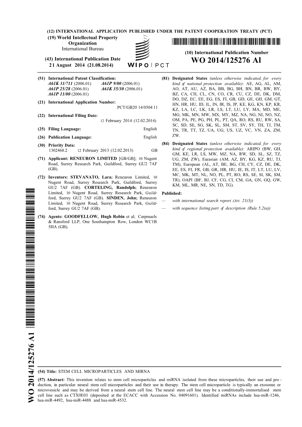 WO 2014/125276 Al 21 August 2014 (21.08.2014) P O P C T