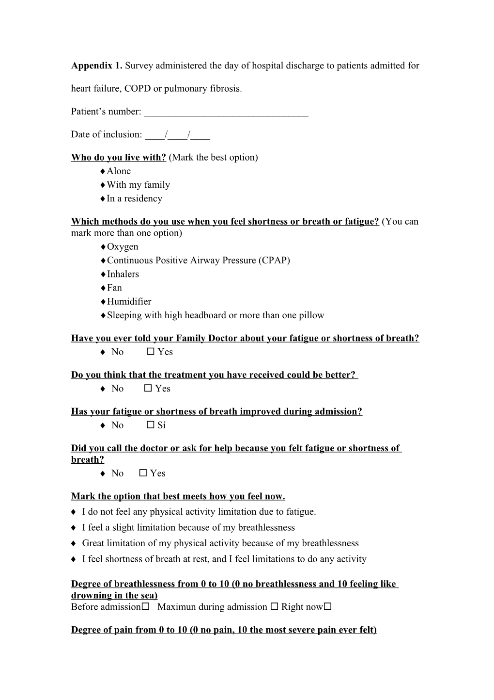 Appendix 1. Survey Administered the Day of Hospital Discharge to Patients Admitted For