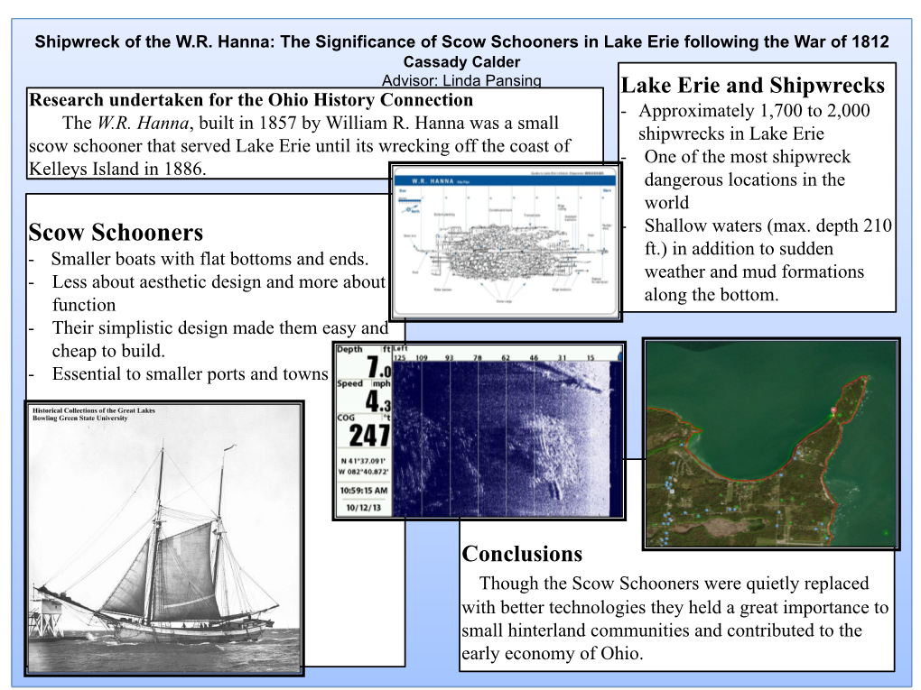 Shipwreck of the W.R. Hanna: the Significance of Scow Schooners In