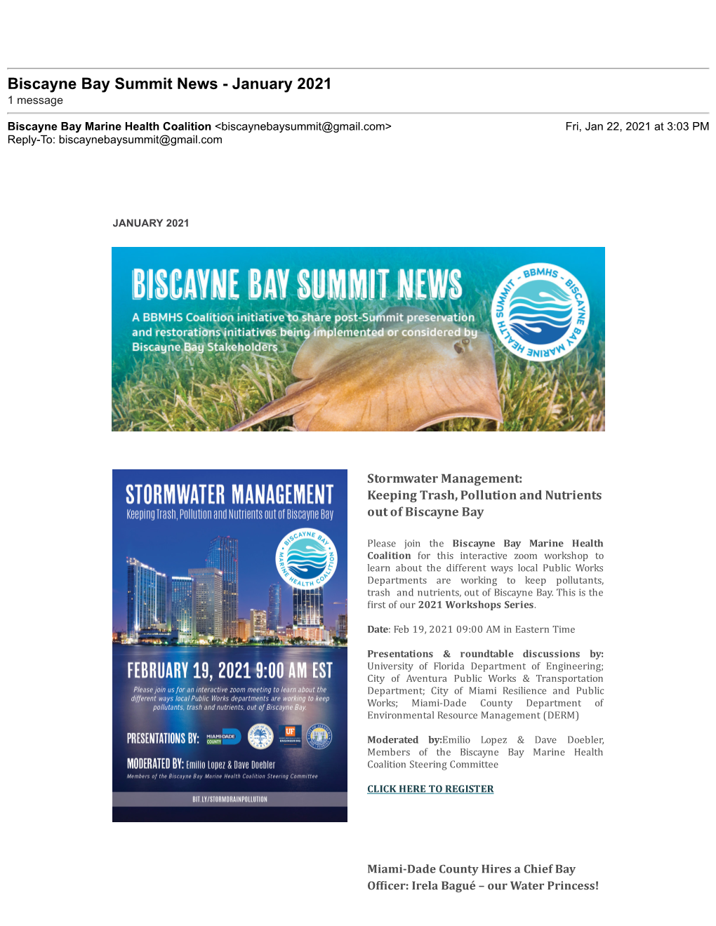 Biscayne Bay Summit News - January 2021 1 Message