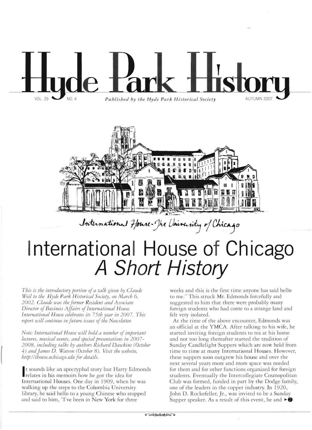 Internationa I House of Ch Icago a Short History