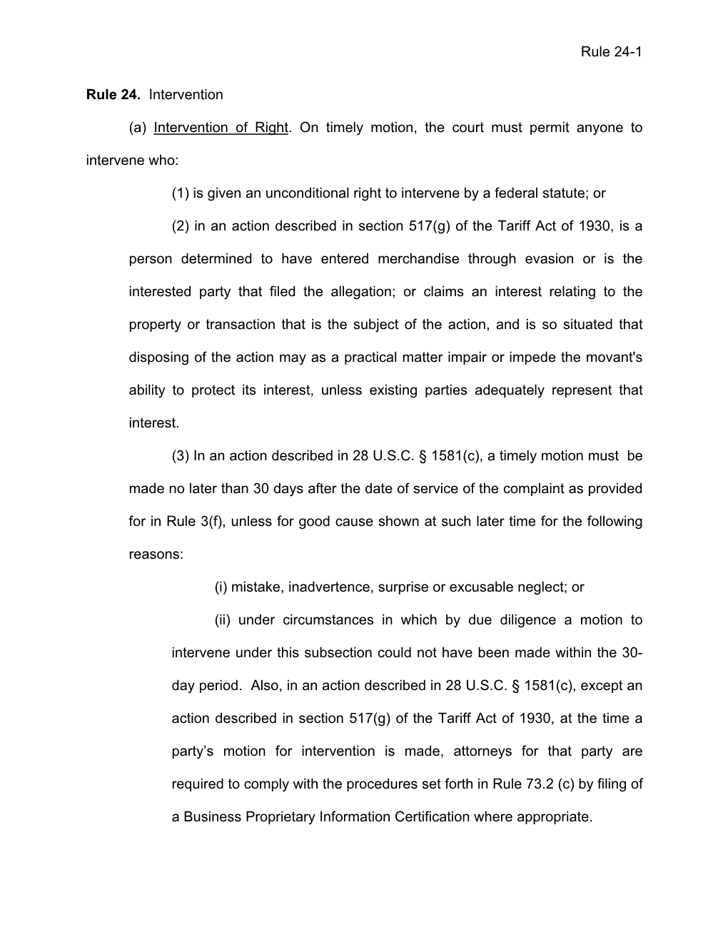 Rule 24-1 Rule 24. Intervention (A) Intervention of Right. on Timely