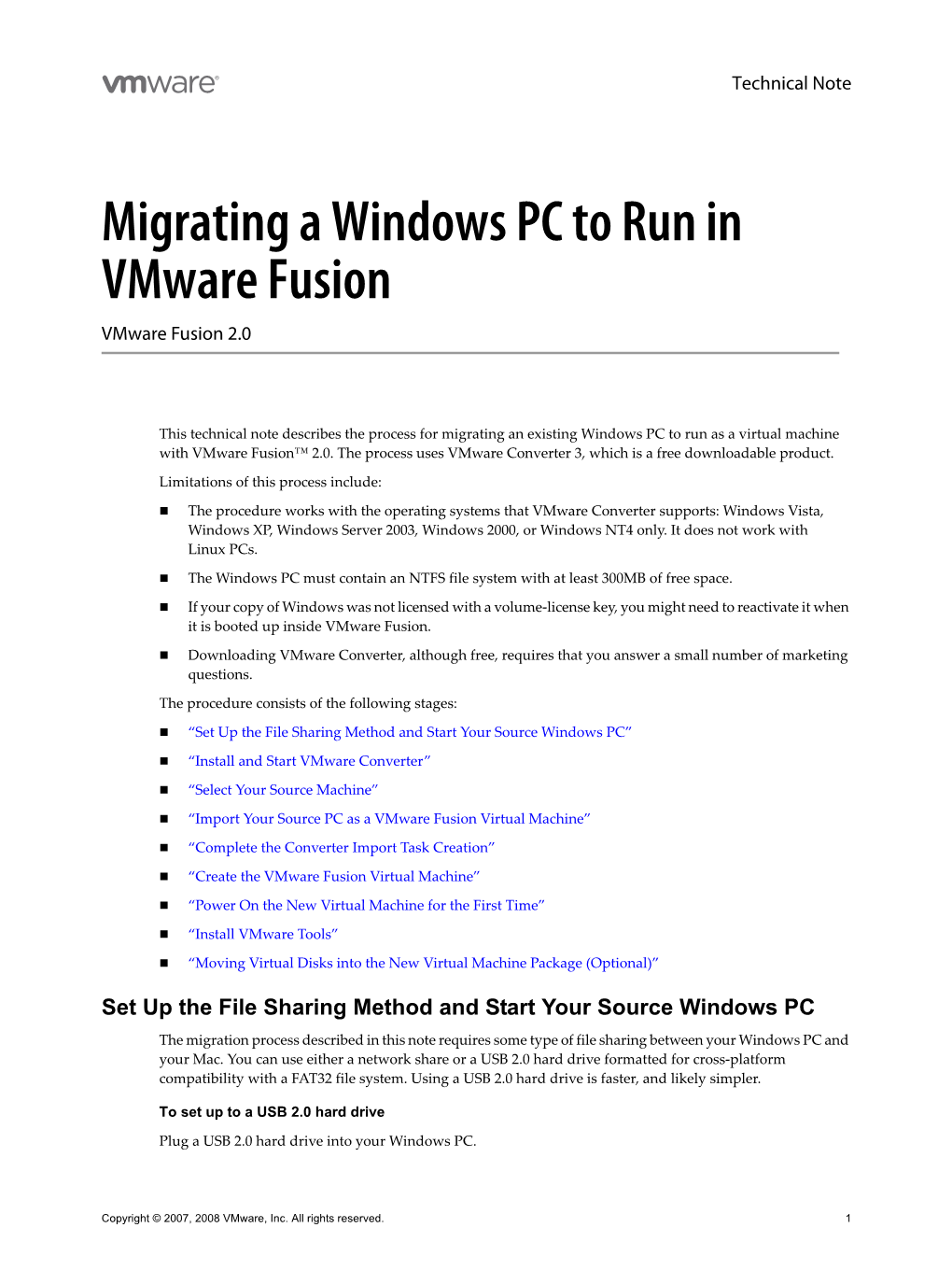 Migrating a Windows PC to Run in Vmware Fusion Vmware Fusion 2.0