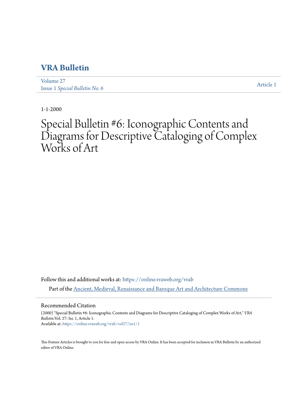 Iconographic Contents and Diagrams for Descriptive Cataloging of Complex Works of Art