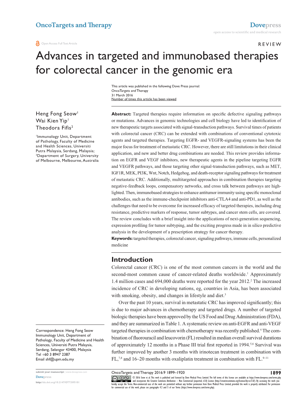 Advances in Targeted and Immunobased Therapies for Colorectal Cancer in the Genomic Era