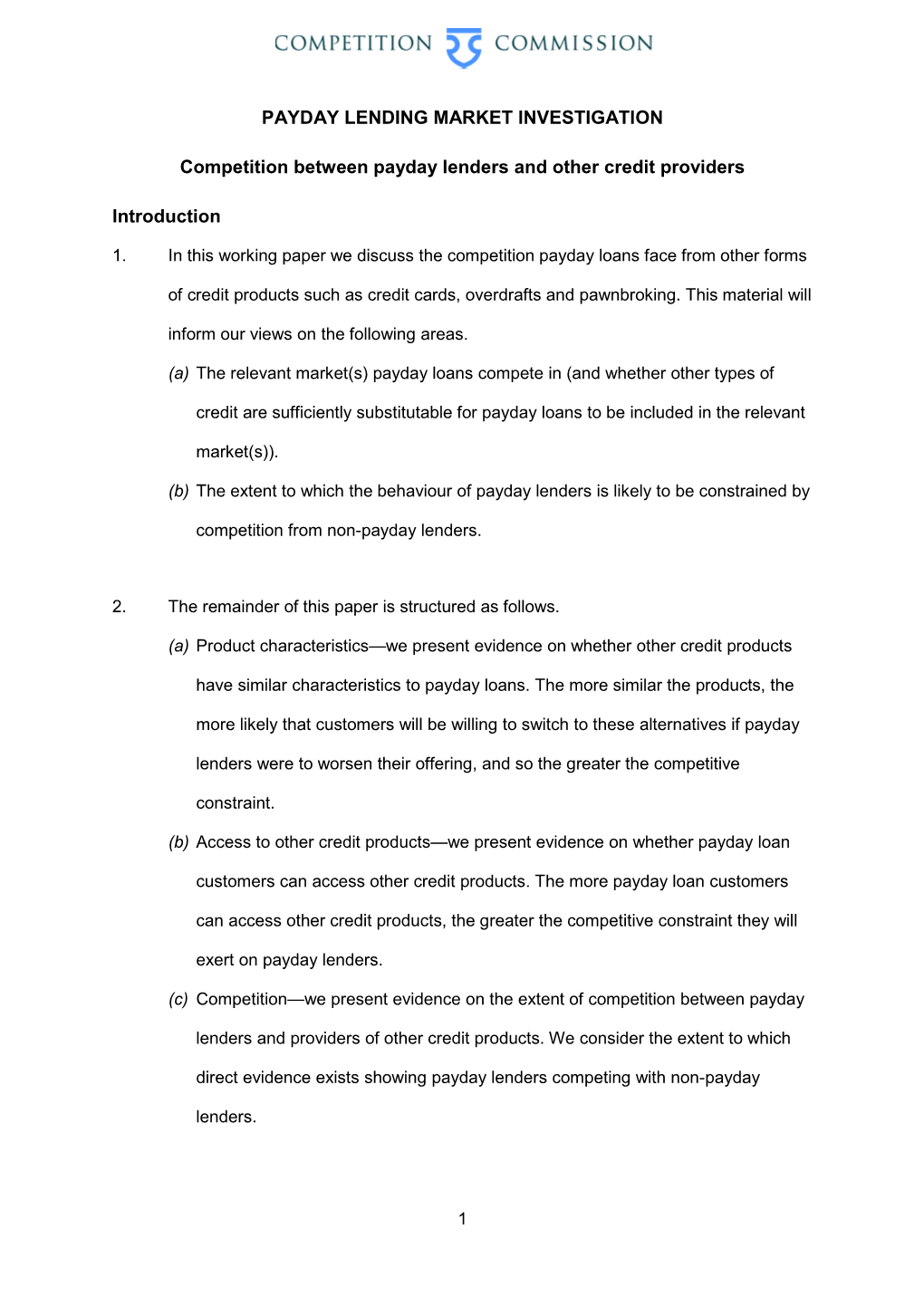 Competition Between Payday Lenders and Other Credit Providers